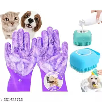 Silicone Dog Bath Brush with Cleaning Gloves (Multicolor, Set of 2)